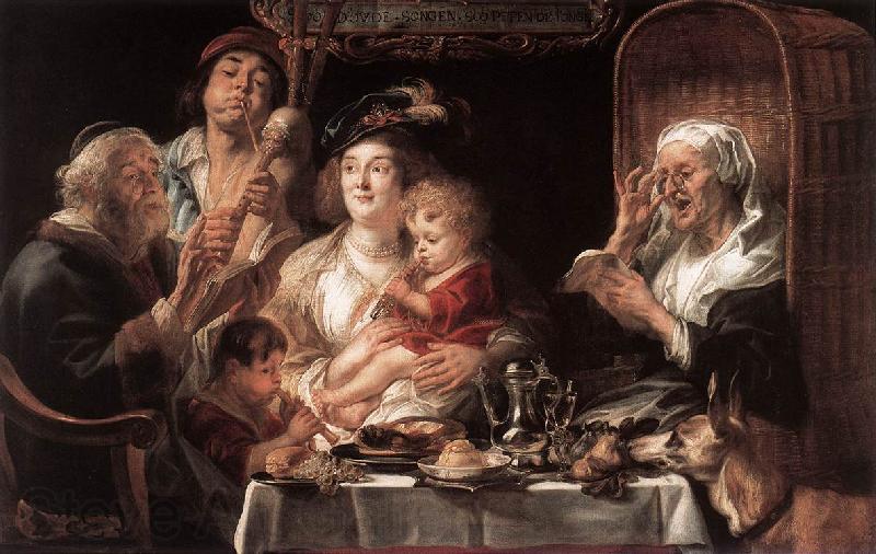 JORDAENS, Jacob As the Old Sang the Young Play Pipes dy Norge oil painting art
